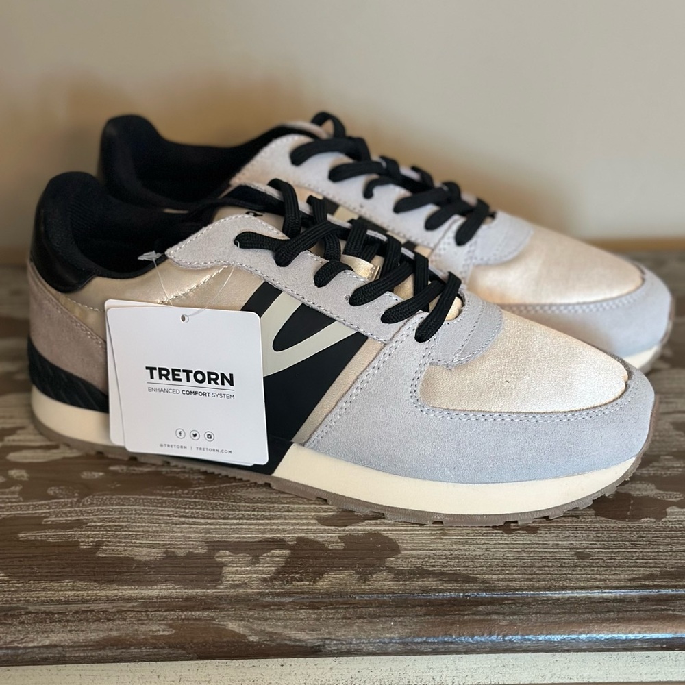 Tretorn Lace-up Sneakers Loyola 2.0. Sz 8. NWT. Black and Gold.